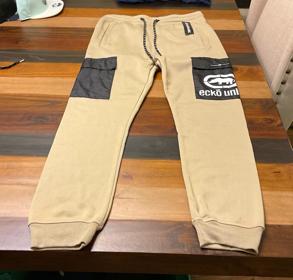 Ecko Unltd. Men’s M Beige/Black Colorblock Jogger Pants Drawstring Logo